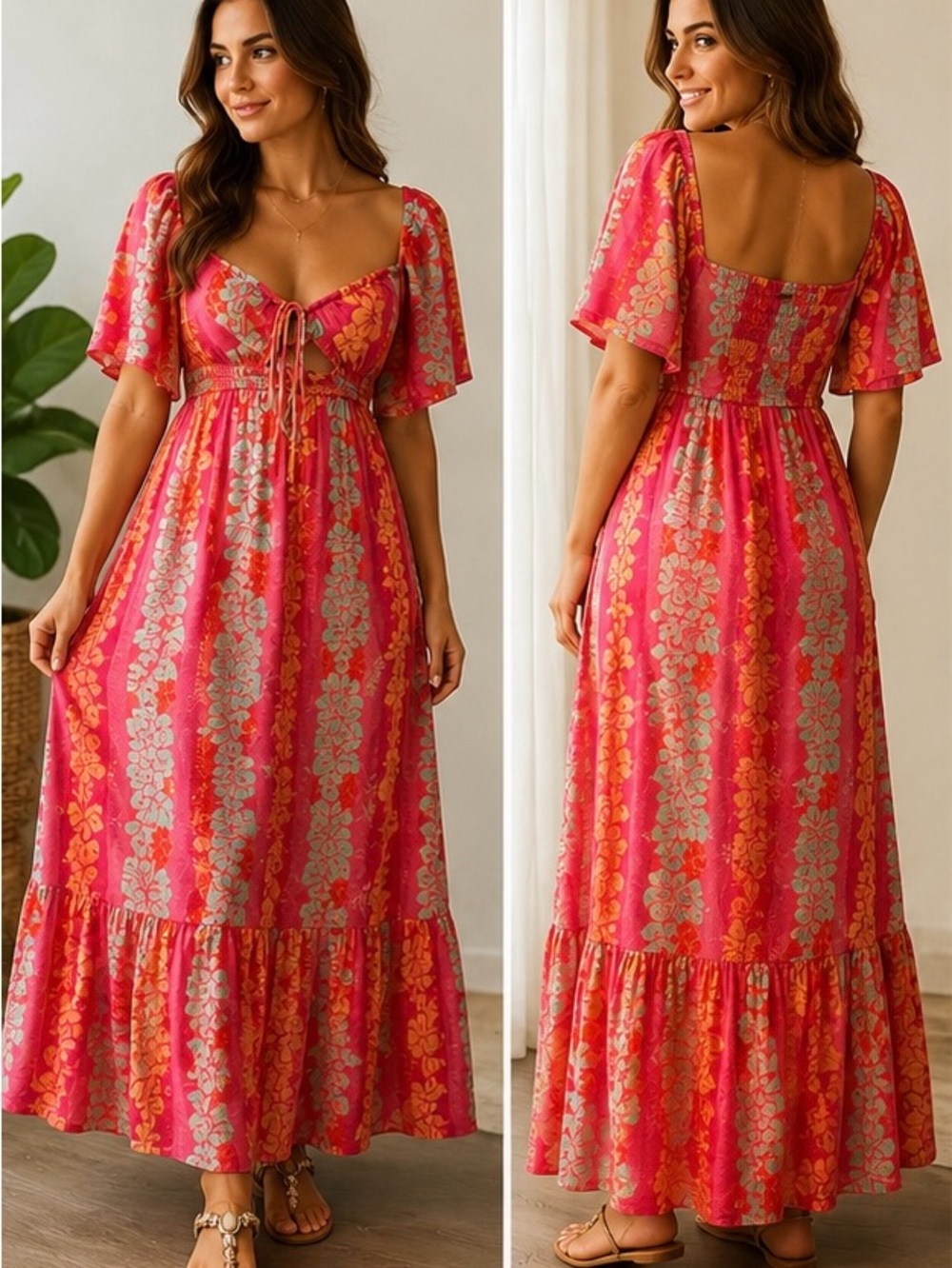 NWT Rip Curl Pink Tropical Maxi Dress | Beach Resort Boho Size Small